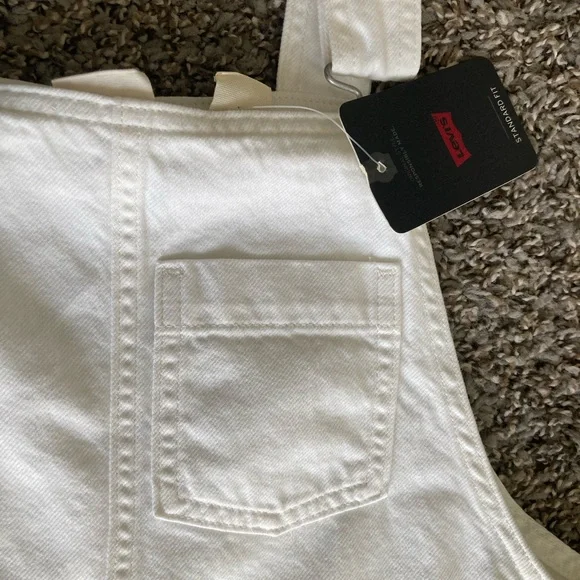 Levi's White Denim Overall Midi Dress Sz M Button Front Pinafore